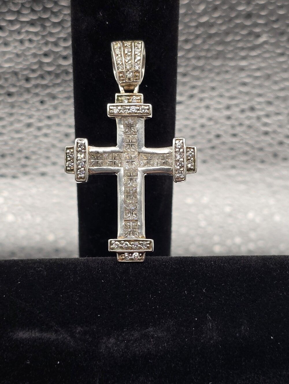 Vintage AGM Heavy Sterling Silver CZ Cross Pendant 2.1 Inch 14.5 Grams